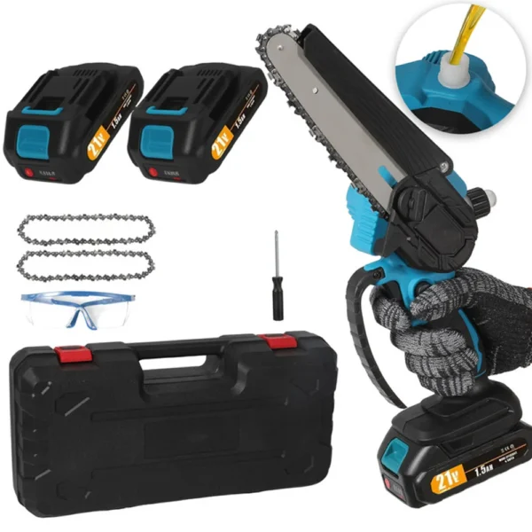 Mini tronçonneuse 6 pouces avec batterie 2 × 21V, petite tronçonneuse électrique portable puissante avec huileur automatique pour une taille facile