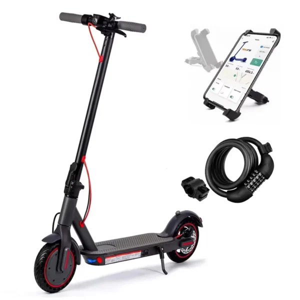Scooter électrique de 8,5 pouces avec fonction d'application, avec support pour téléphone portable et protection antivol, scooter électrique pliable, 25-30 km
