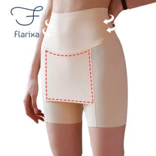 Flarixa glace soie taille haute femmes ventre contrôle sans couture Shorts Double couche sous la jupe Boxer pantalons de sécurité femmes Shapewear