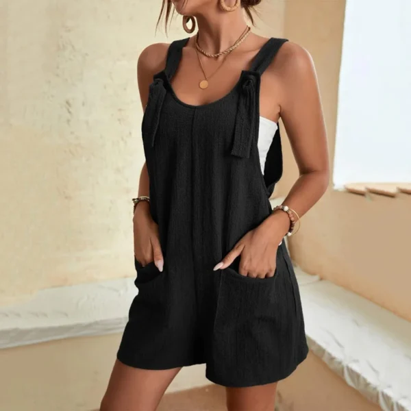 Mode femme combinaison été 2024 à bretelles sans manches décontracté ample solide avec poches salopette courte bureau dames Streetwear – Image 4