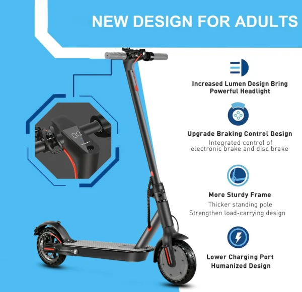 Scooter électrique de 8,5 pouces avec fonction d'application, avec support pour téléphone portable et protection antivol, scooter électrique pliable, 25-30 km – Image 4