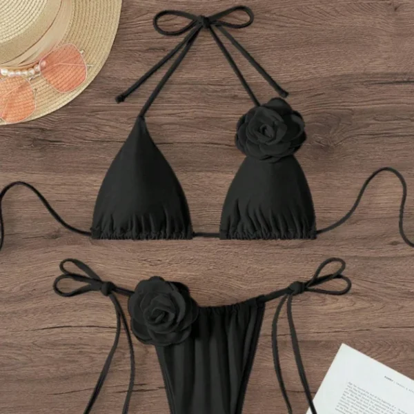 S - L Sexy 3D fleurs licou à bretelles Bikini femmes maillots de bain femme maillot de bain deux pièces Bikini ensemble baigneur maillot de bain bain – Image 5