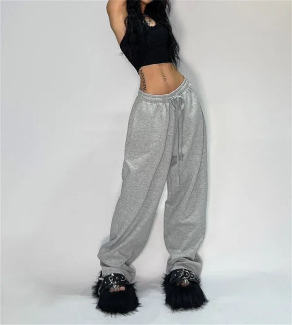 Pantalon de survêtement décontracté pour femmes, couleur unie, taille haute, à lacets, ample, jogging, classique, Baggy, Streetwear, Sport, danse, Y2K – Image 5