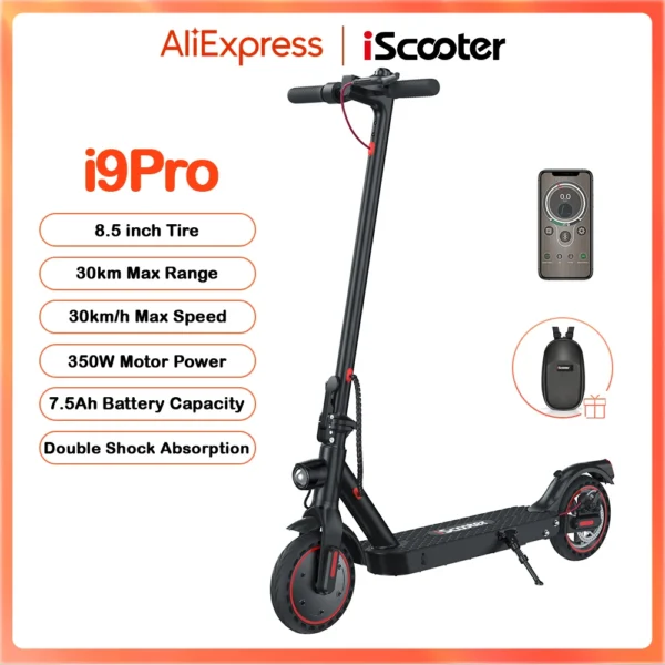 IScooter-Trottinette électrique pliable i9Pro pour adultes, vitesse maximale 30 km/h, 350 pouces, accent d'abeille, 8.5 W, 7,5 Ah