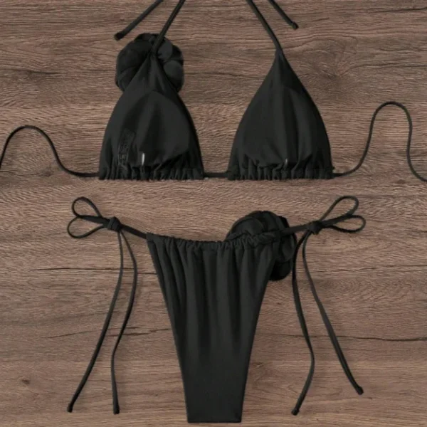 S - L Sexy 3D fleurs licou à bretelles Bikini femmes maillots de bain femme maillot de bain deux pièces Bikini ensemble baigneur maillot de bain bain – Image 3