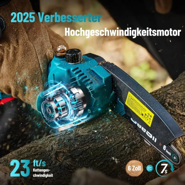 Mini Tronçonneuse à Batterie 8000mAh, Seesii 6 Pouces Tronçonneuse Électrique sans Fil, avec Injecteur de Lubrifiant et 2 Batteries 4.0 mAh, Mini Scie à Chaîne Électrique, 2 Chaînes – Image 4