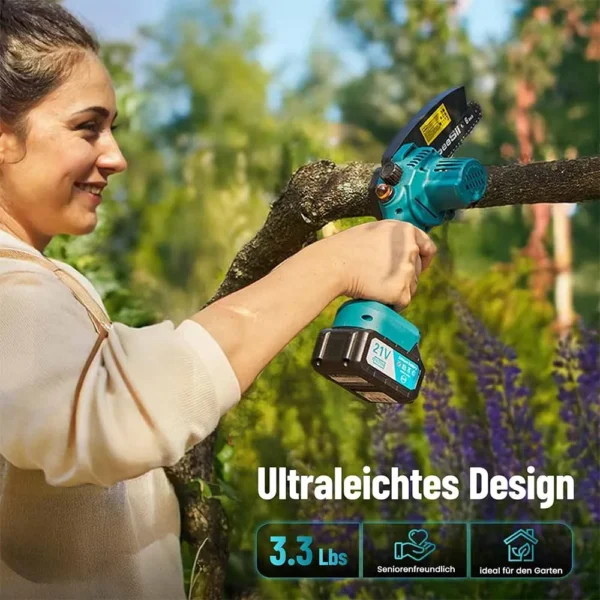 Mini Tronçonneuse à Batterie 8000mAh, Seesii 6 Pouces Tronçonneuse Électrique sans Fil, avec Injecteur de Lubrifiant et 2 Batteries 4.0 mAh, Mini Scie à Chaîne Électrique, 2 Chaînes – Image 5