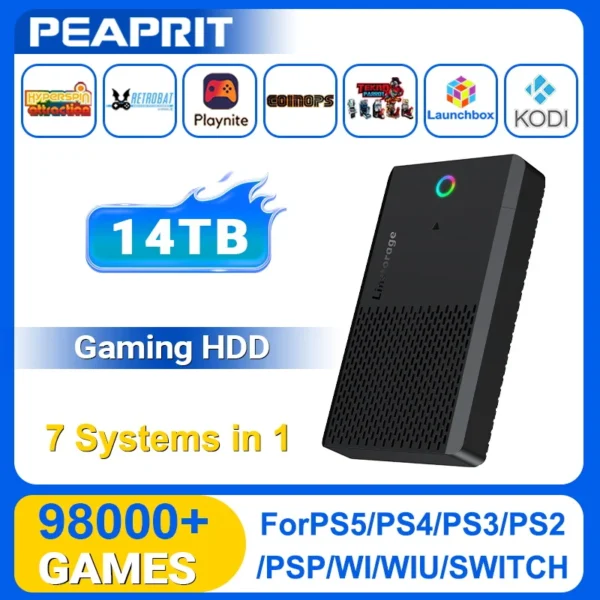 PEAPRIT 14T disque dur de jeu avec boîte de lancement Hyperspin Retrobat Playnite Coinops pour PS5/PS4/PS3/WII/WIIU/DC avec 98K + jeu vidéo rétro