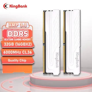 KingBank Silver DDR5 RAM 16 Go / 32 Go Kit (2 x 16 Go) 6000 MHz Meule de jeu sur verrouillage pour ordinateur de bureau Compatible Intel XMP 3.0 et AMD Expo
