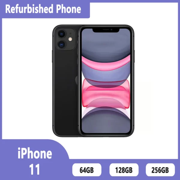 Refurbished phone APPLE iPhone 11 64GO 128GO 256GO unlock smartphone inches, six cores, i0S A13.4GBRAM,12MP(Excellent Condition)