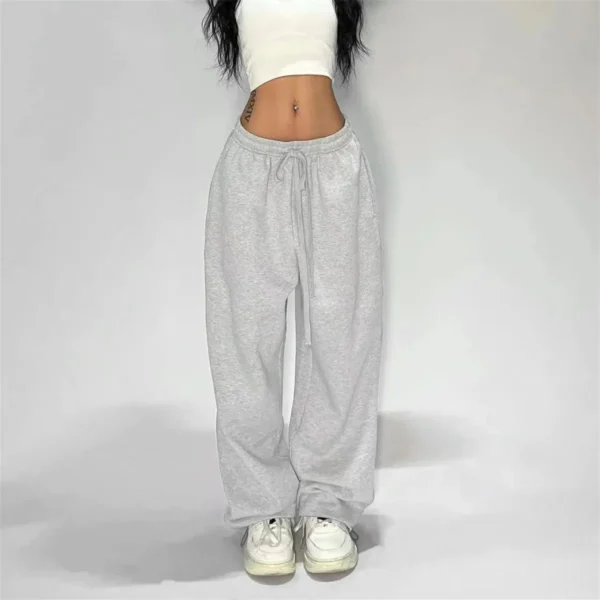 Pantalon de survêtement décontracté pour femmes, couleur unie, taille haute, à lacets, ample, jogging, classique, Baggy, Streetwear, Sport, danse, Y2K – Image 2