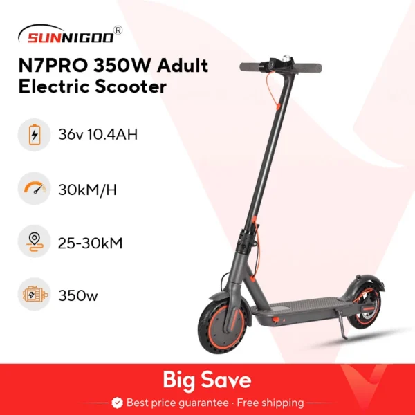 N7PRO-Trottinette Électrique pour Adulte, 350W, 36V 10,4 Ah, Support observateur, Longue Portée 30km, Entrepôt UE