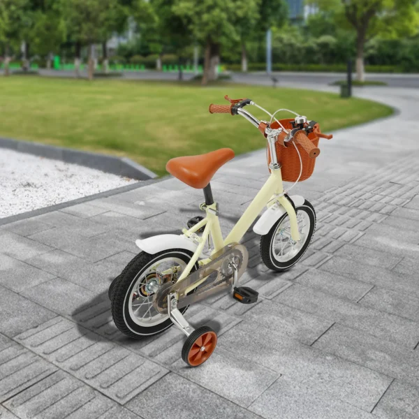 Vélo pour enfants de 12 pouces avec roues d'entraînement + panier, vélo pour enfants à deux freins, charge 40 kg pour les âges de 2 à 4 ans (vert/jaune/rose) – Image 5