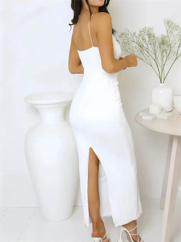 Robe longue froncée sans manches pour femmes, Sexy, Slim, couleur unie, dos fendu, tenue de soirée, Clubwear, été – Image 5