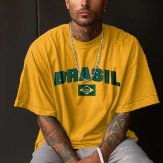 Été nouveaux hommes Brasil T-Shirt à manches courtes 3D imprimé col rond t-shirts Vintage décontracté maille Jersey surdimensionné hauts amples