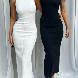 Robe longue froncée sans manches pour femmes, Sexy, Slim, couleur unie, dos fendu, tenue de soirée, Clubwear, été