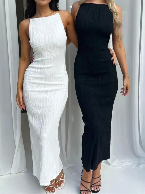 Robe longue froncée sans manches pour femmes, Sexy, Slim, couleur unie, dos fendu, tenue de soirée, Clubwear, été