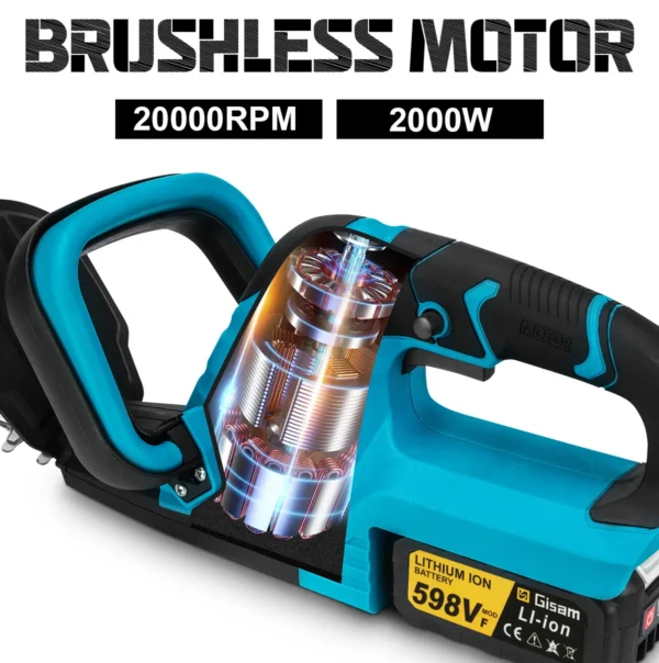 Gismis – taille-haie électrique sans balais, 20000 tr/min, efficace 2000W, outils de taille des arbustes de jardin sans fil pour Makita, broche de batterie 18v – Image 5
