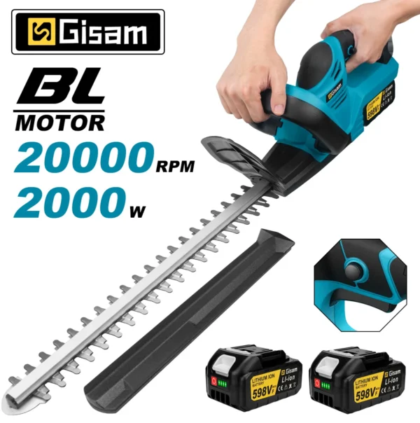 Gismis – taille-haie électrique sans balais, 20000 tr/min, efficace 2000W, outils de taille des arbustes de jardin sans fil pour Makita, broche de batterie 18v