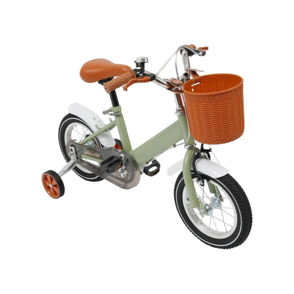 Vélo pour enfants de 12 pouces avec roues d'entraînement + panier, vélo pour enfants à deux freins, charge 40 kg pour les âges de 2 à 4 ans (vert/jaune/rose)