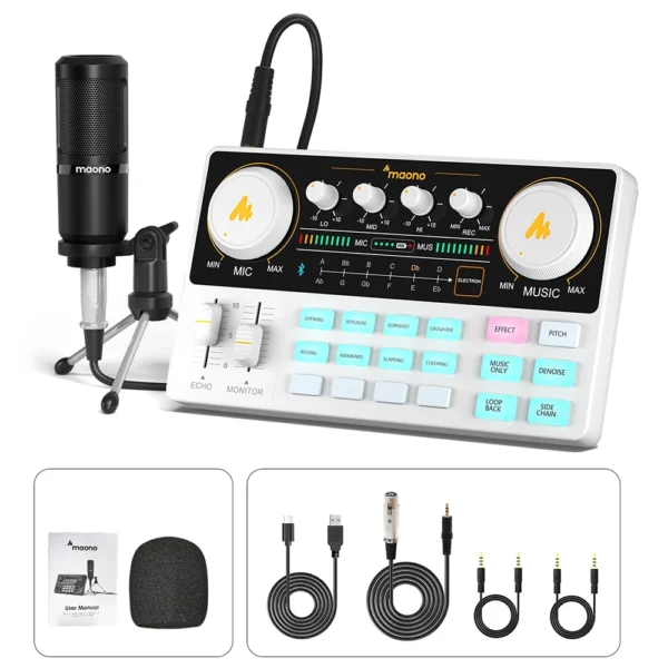 Maono AM200-S1 ensemble de microphones de carte son Interface audio MaonoCaster avec micro à condensateur pour le streaming en direct, l'enregistrement, PC  téléphone