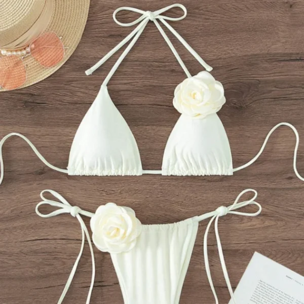 S - L Sexy 3D fleurs licou à bretelles Bikini femmes maillots de bain femme maillot de bain deux pièces Bikini ensemble baigneur maillot de bain bain – Image 6