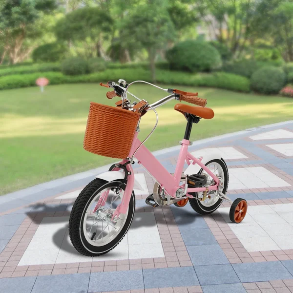 Vélo pour enfants de 12 pouces avec roues d'entraînement + panier, vélo pour enfants à deux freins, charge 40 kg pour les âges de 2 à 4 ans (vert/jaune/rose) – Image 6