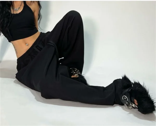 Pantalon de survêtement décontracté pour femmes, couleur unie, taille haute, à lacets, ample, jogging, classique, Baggy, Streetwear, Sport, danse, Y2K – Image 4