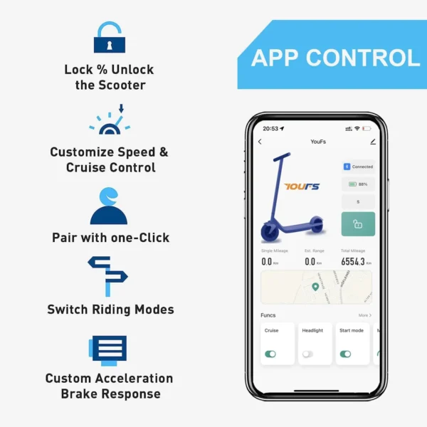 Scooter électrique de 8,5 pouces avec fonction d'application, avec support pour téléphone portable et protection antivol, scooter électrique pliable, 25-30 km – Image 2