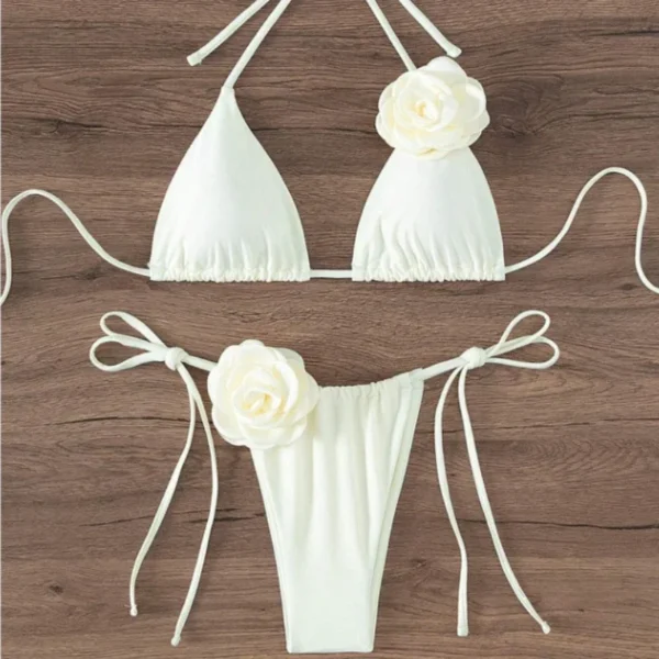 S - L Sexy 3D fleurs licou à bretelles Bikini femmes maillots de bain femme maillot de bain deux pièces Bikini ensemble baigneur maillot de bain bain