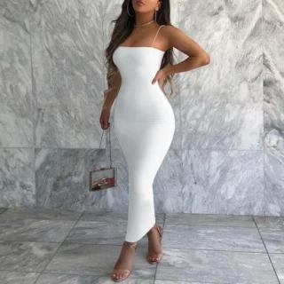 Robe d'été noire Sexy pour femmes, Streetwear, sans manches, dos nu, couleur unie, bretelles Spaghetti, moulante, décontractée, Clubwear, robes de soirée élégantes